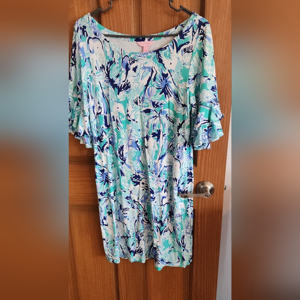 LILLY PULITZER Floral Blue and Green Dress
